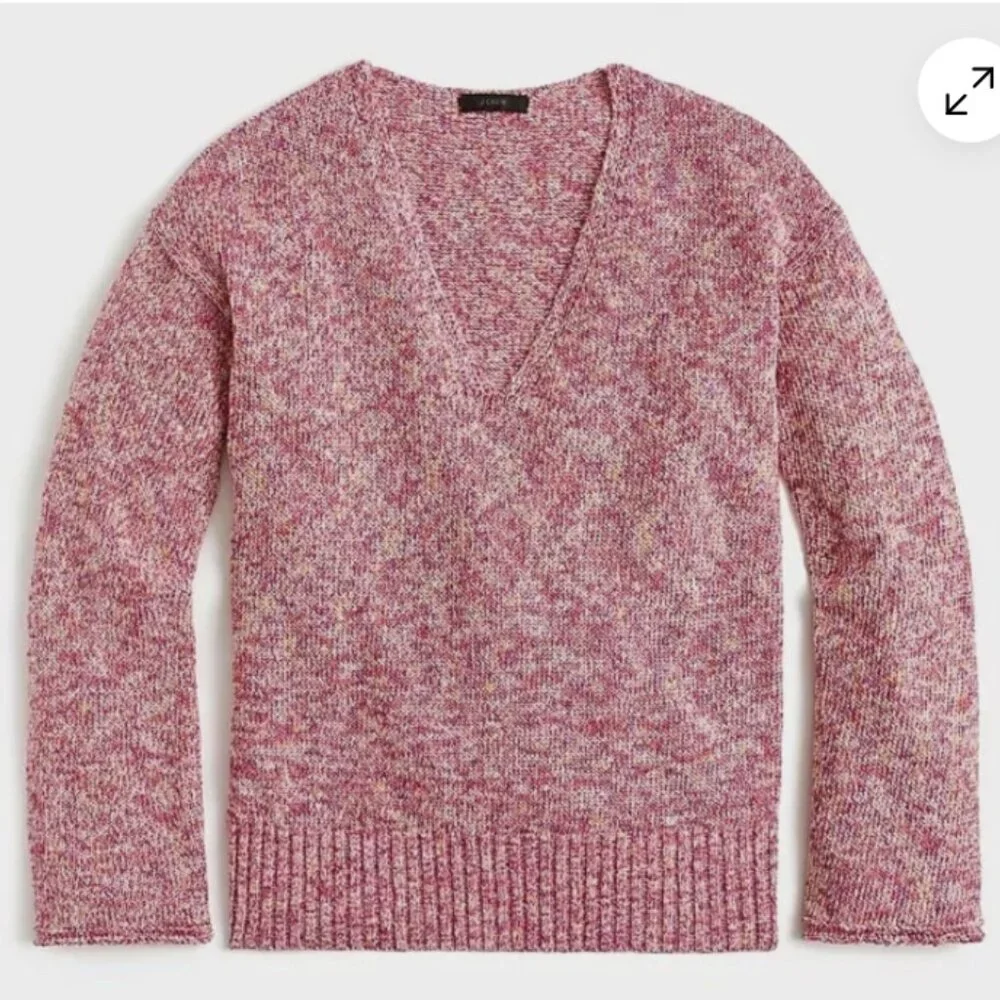 J. Crew Flared Sleeve Marled Knit Swing Sweater Primrose Pink Vneck Size Small